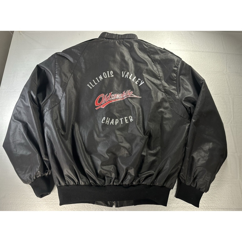 VTG Oldsmobile Club of IL Valley Satin Bomber Jacket XL Black Made in USA Jacket